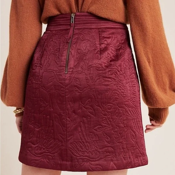 Maeve X Anthropologie Beatrice Burgundy Floral Quilted Mini Skirt, Sz. 10 - Picture 2 of 15
